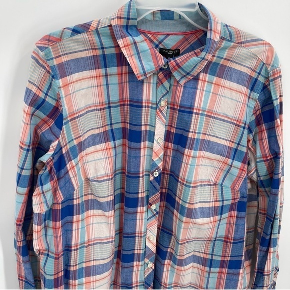 Talbots Womens Cotton Orange Blue Plaid Button Up Long Sleeve Top Size 20W - Picture 3 of 9